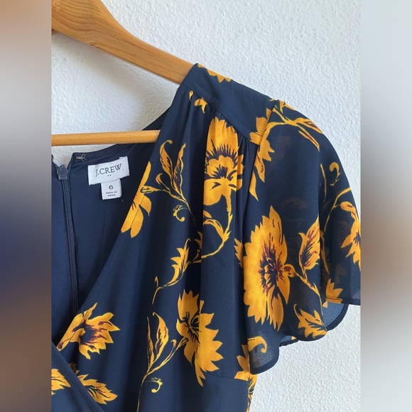 J. Crew pleated faux wrap navy and golden dress - Picture 4 of 6